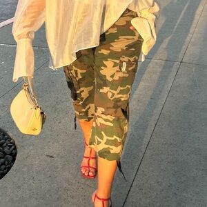 Camo Cargo Ankle Pants - Olive Green